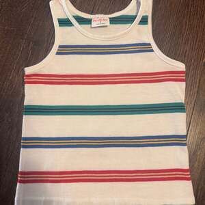 VINTAGE Healthtex Rainbow (Teal/Blue/Yellow/Red) Striped White Tank Top Size 6